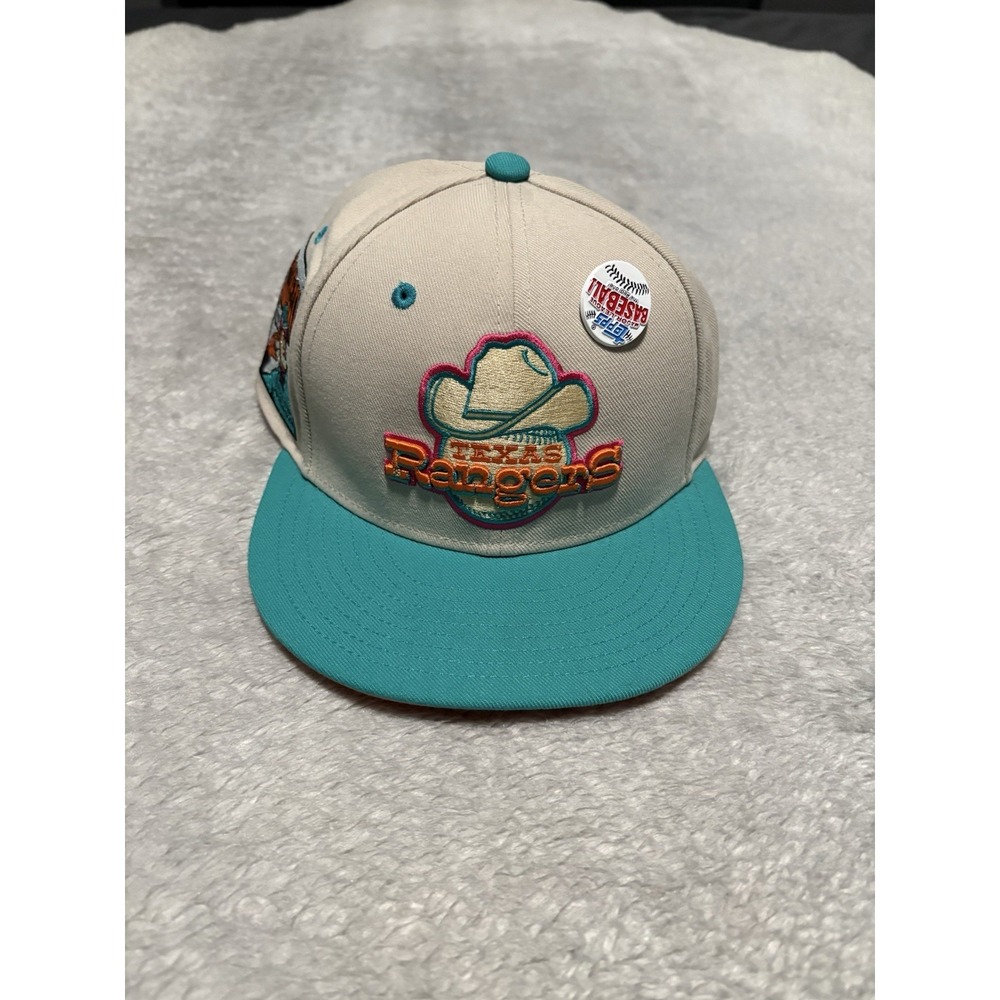 Texas Rangers MLB Fitted 7 1/8 Hat Cooperstown New Mitchell & Ness Topps Pin